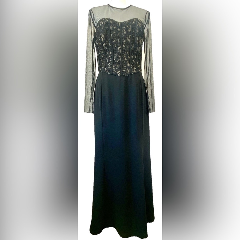 L.K.L Lawrence Kurtz Black Sheer Lace Bodice Sweetheart Evening Gown 10 Wedding